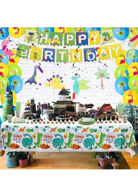 Dinosaur Birthday Party Supplies Set Dinosaur Themed Tableware Set Dino Happy Birthday Banners Dinosaur Plates Dinosaur Tablecloths Dino Cups Dino T-Rex Party Decoration Set Serves for 20 Guests