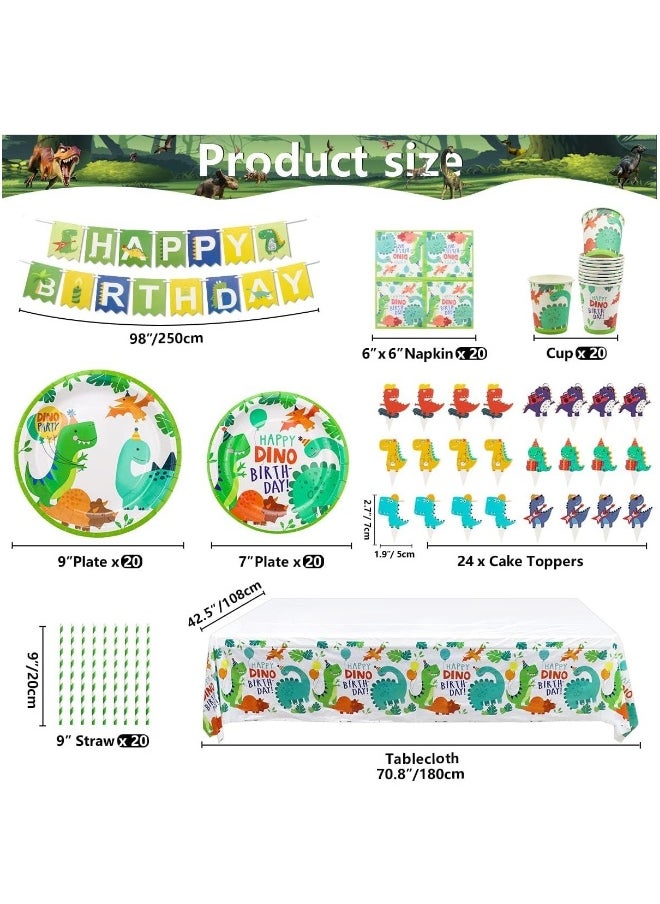 null - Dinosaur Birthday Party Supplies Set Dinosaur Themed Tableware Set Dino Happy Birthday Banners Dinosaur Plates Dinosaur Tablecloths Dino Cups Dino T-Rex Party Decoration Set Serves for 20 Guests - Image 1