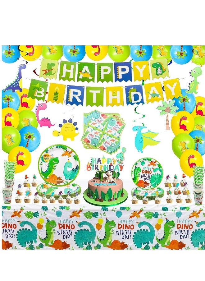 null - Dinosaur Birthday Party Supplies Set Dinosaur Themed Tableware Set Dino Happy Birthday Banners Dinosaur Plates Dinosaur Tablecloths Dino Cups Dino T-Rex Party Decoration Set Serves for 20 Guests - Image 1