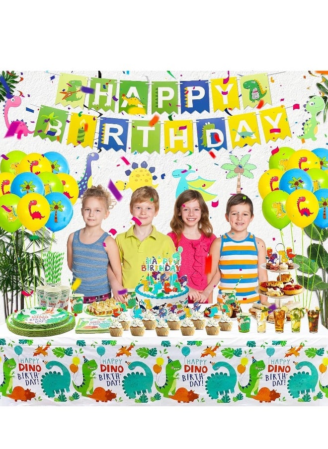null - Dinosaur Birthday Party Supplies Set Dinosaur Themed Tableware Set Dino Happy Birthday Banners Dinosaur Plates Dinosaur Tablecloths Dino Cups Dino T-Rex Party Decoration Set Serves for 20 Guests - Image 1