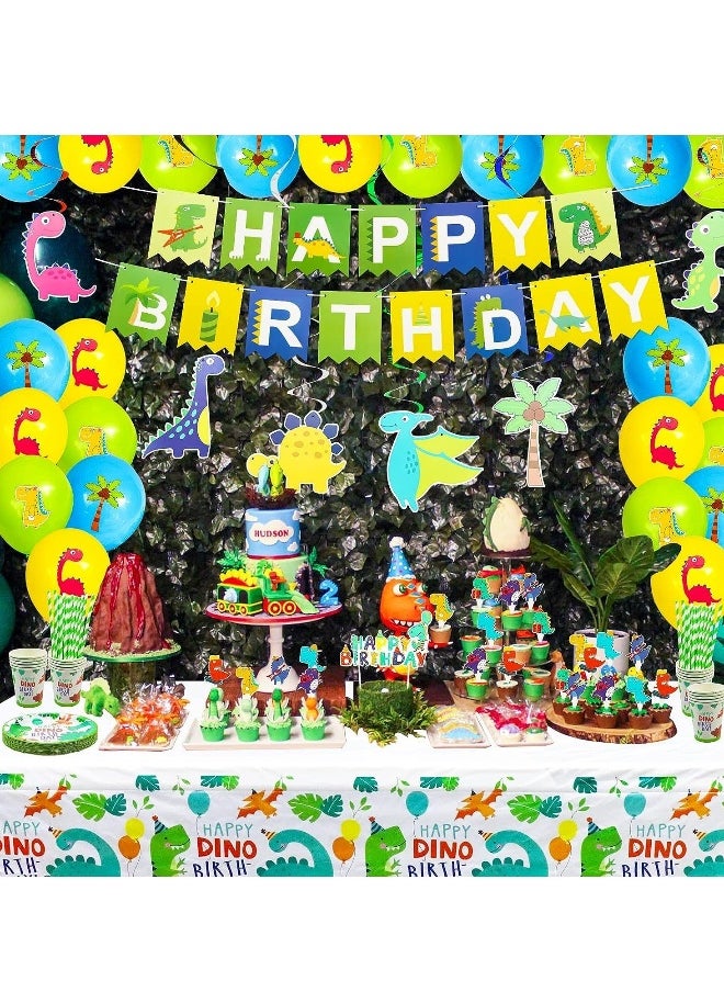 null - Dinosaur Birthday Party Supplies Set Dinosaur Themed Tableware Set Dino Happy Birthday Banners Dinosaur Plates Dinosaur Tablecloths Dino Cups Dino T-Rex Party Decoration Set Serves for 20 Guests - Image 1