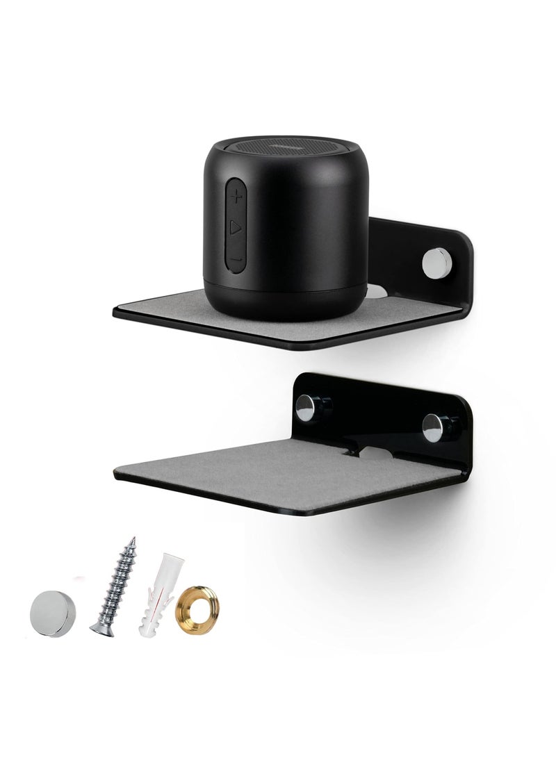 SYOSI 2Pack Small Metal Floating Wall Shelf, 4” Floating Shelf Bluetooth Speaker Stand, Mini Pop Shelves, Anti Slip, for Cameras, Baby Monitors, Webcam, Router & More, Screw Wall Mount(Black) - Image 1