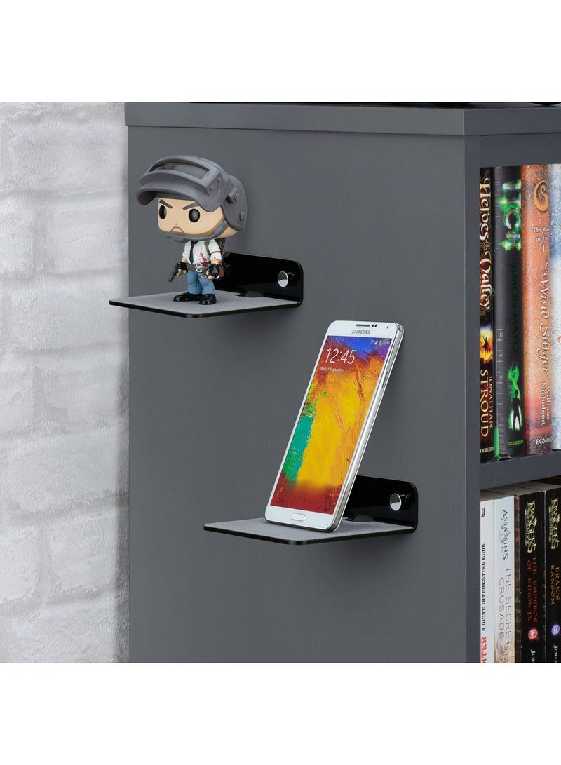 SYOSI 2Pack Small Metal Floating Wall Shelf, 4” Floating Shelf Bluetooth Speaker Stand, Mini Pop Shelves, Anti Slip, for Cameras, Baby Monitors, Webcam, Router & More, Screw Wall Mount(Black) - Image 2