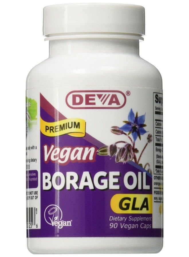Deva Vegan Vitamins , Borage Oil 500mg, Rich Source of Omega-6 Fatty Acid GLA (Gamma linolenic Acid), Cold-Pressed & Unrefined, 90 Tablets, 1-Pack - Image 1