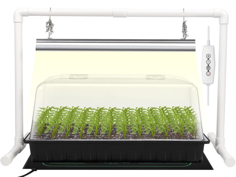 SOLIGT 1020 Size Seed Starter Kit with Grow Light and Heat Mat â€“ 7" Humidity Dome, 6x12 Cell Seed Starter Tray, Bright-Adjustable with 8/12/18H Timer & Stand for Seed Starting & Seedling Propagation - Image 1