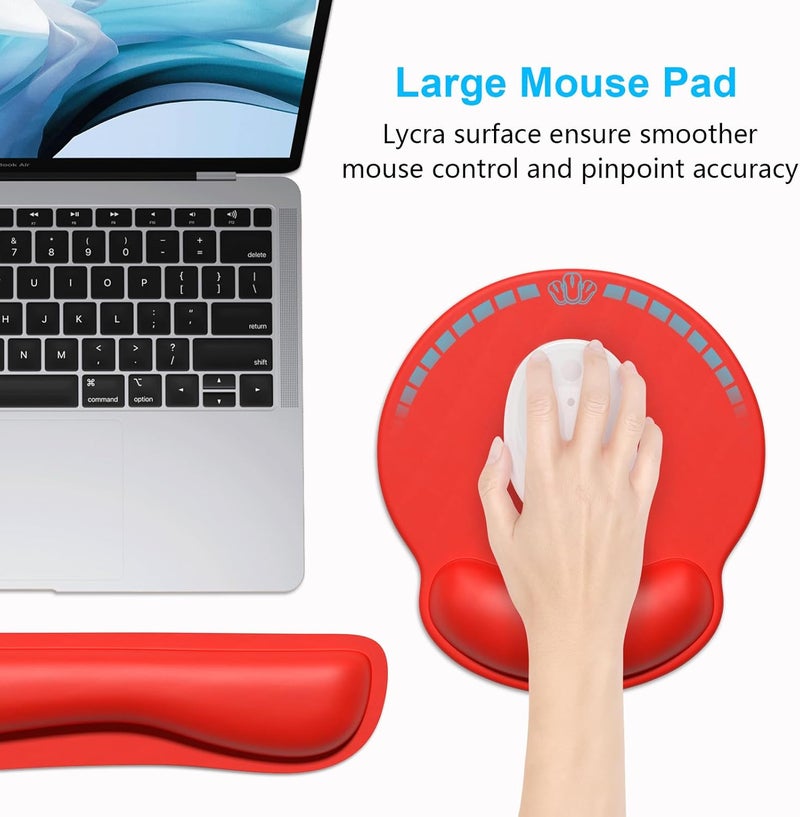 Dapesuom Keyboard Wrist Rest and Mouse Pad with Wrist Support, Cute Memory Foam Cushion for Keyboard and Mouse Set, Ergonomic Desktop Pad Rests with Non Slip Base for Easy Typing & Pain Relief, Red - Image 5