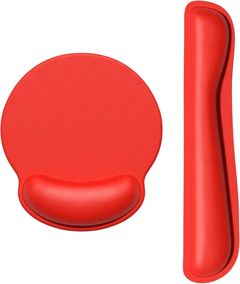 Dapesuom Keyboard Wrist Rest and Mouse Pad with Wrist Support, Cute Memory Foam Cushion for Keyboard and Mouse Set, Ergonomic Desktop Pad Rests with Non Slip Base for Easy Typing & Pain Relief, Red - Image 1