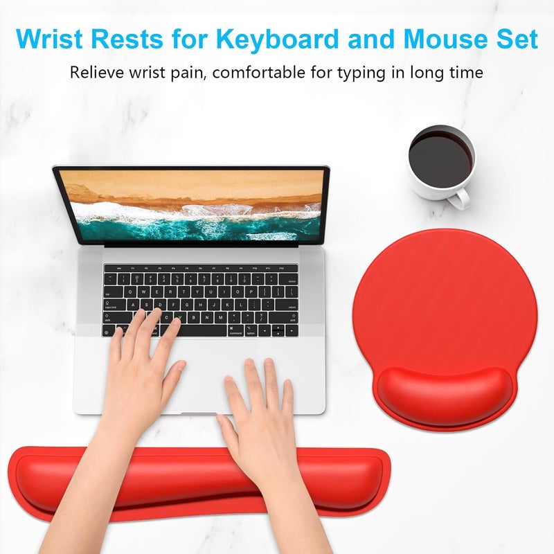 Dapesuom Keyboard Wrist Rest and Mouse Pad with Wrist Support, Cute Memory Foam Cushion for Keyboard and Mouse Set, Ergonomic Desktop Pad Rests with Non Slip Base for Easy Typing & Pain Relief, Red - Image 2