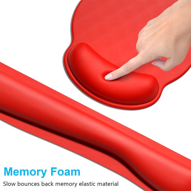 Dapesuom Keyboard Wrist Rest and Mouse Pad with Wrist Support, Cute Memory Foam Cushion for Keyboard and Mouse Set, Ergonomic Desktop Pad Rests with Non Slip Base for Easy Typing & Pain Relief, Red - Image 3