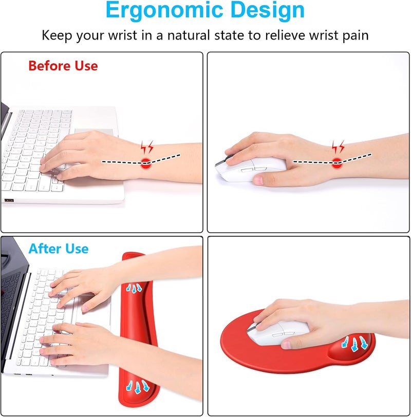 Dapesuom Keyboard Wrist Rest and Mouse Pad with Wrist Support, Cute Memory Foam Cushion for Keyboard and Mouse Set, Ergonomic Desktop Pad Rests with Non Slip Base for Easy Typing & Pain Relief, Red - Image 4