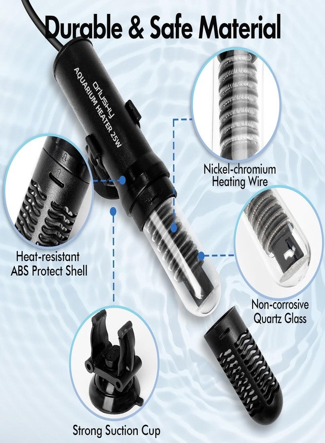 Orlushy سخان حوض أسماك صغير غاطس من أورلوشي بقوة 25 واط، يحافظ على درجة حرارة ثابتة تبلغ 78 درجة فهرنهايت لأحواض أسماك البيتا التي تتراوح سعتها بين 1 و6 جالونات من المياه العذبة والمالحة. - Image 4