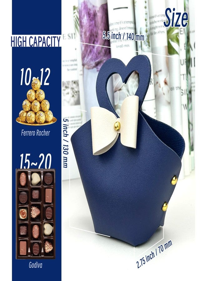 Topoloar 10 pack Mini PU Leather Gift Boxes with Handle, Reusable Small Party Favor Box Mini Handbag Gift Bags for Wedding Bridal Shower Baptism Baby Shower Birthday Party Decoration Supplies Navy blue - Image 2