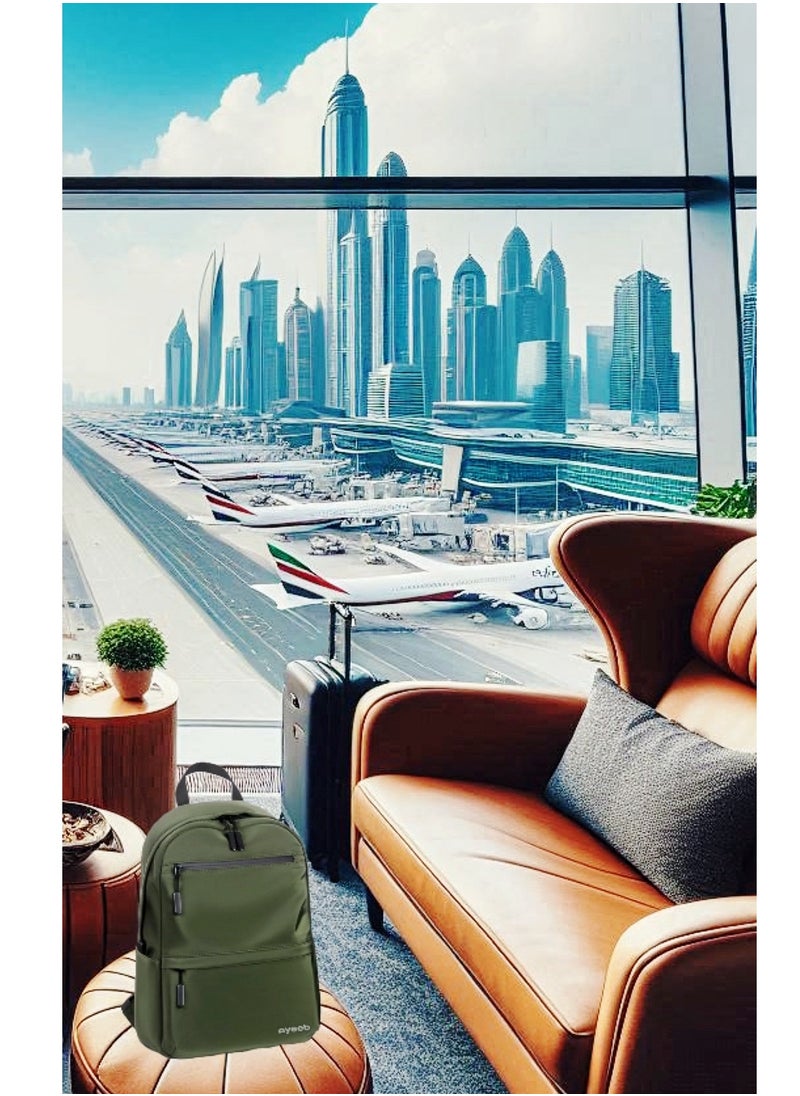Ayeeb Chelsea Laptop Backpack in Woodland Green,14 inch Business Travel Under-Seat Flight Bag with Elastic Luggage Strap, Essentials Waterproof Daypack of Office, School, College for Men Women  - Image 4
