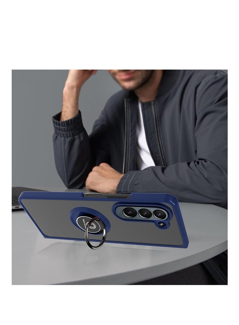 دبليو تيك قبضة إصبع خلفية شفافة مع حامل مغناطيسي وحامل حلقي مع غطاء حماية مدمج لهاتف سامسونج جالاكسي Z Fold6 5G 2024 أزرق داكن - Image 3