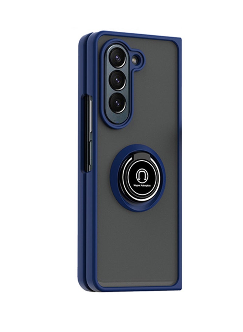 دبليو تيك قبضة إصبع خلفية شفافة مع حامل مغناطيسي وحامل حلقي مع غطاء حماية مدمج لهاتف سامسونج جالاكسي Z Fold6 5G 2024 أزرق داكن - Image 2