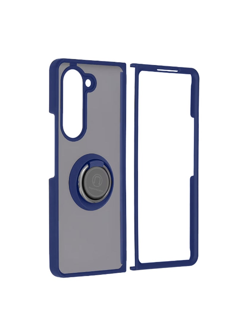 دبليو تيك قبضة إصبع خلفية شفافة مع حامل مغناطيسي وحامل حلقي مع غطاء حماية مدمج لهاتف سامسونج جالاكسي Z Fold6 5G 2024 أزرق داكن - Image 4