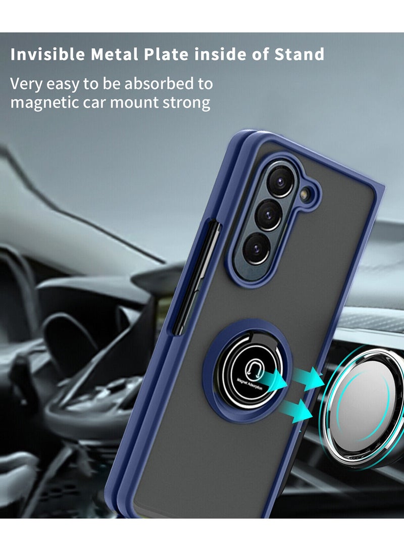 دبليو تيك قبضة إصبع خلفية شفافة مع حامل مغناطيسي وحامل حلقي مع غطاء حماية مدمج لهاتف سامسونج جالاكسي Z Fold6 5G 2024 أزرق داكن - Image 5