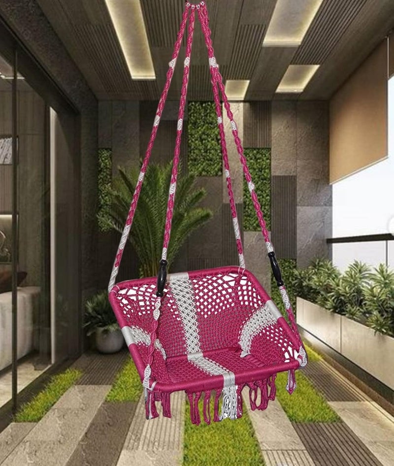 Kaushalendra Hammock Swing Chair Hanging 120 kg Capacity Nylon Rope Iron Frame Multi Color