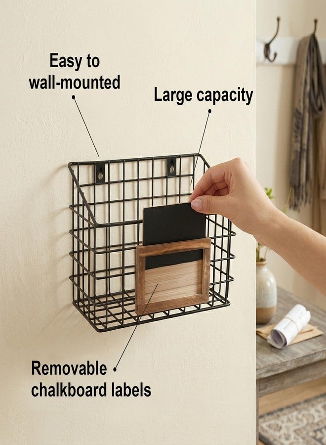 MyGift 10 Inch Wall Mounted Matte Black Metal Wire Storage Baskets with Chalkboard Labels, Small Hanging Organizer Bins for Home Entryway Kitchen Pantry Closet, Set of 3 - Image 4
