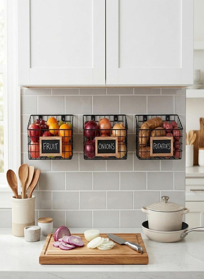 MyGift 10 Inch Wall Mounted Matte Black Metal Wire Storage Baskets with Chalkboard Labels, Small Hanging Organizer Bins for Home Entryway Kitchen Pantry Closet, Set of 3 - Image 5