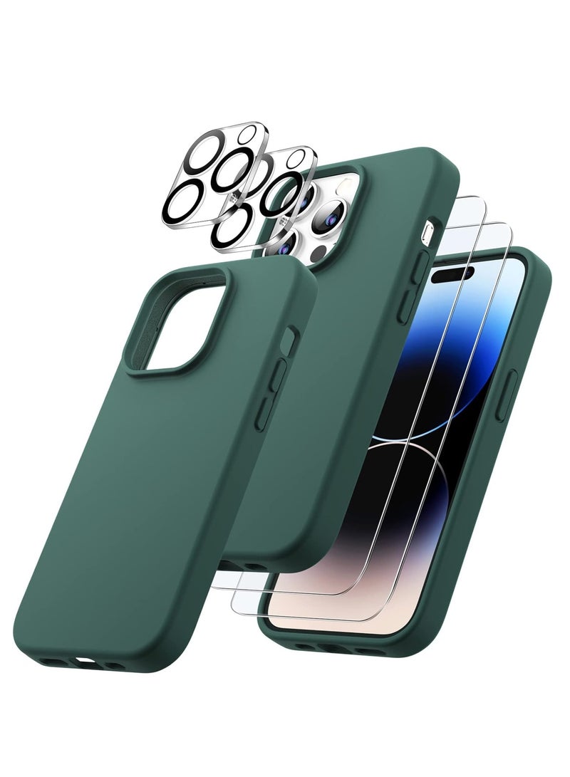 ELTRAZONE iPhone 14 Pro Max Cover, with 2 Pack Screen Protector + 2 Pack Camera Lens Protector, Liquid Silicone [Full Body] Protection Shockproof [Drop Protection] Case 6.7 inches (Green) - Image 1