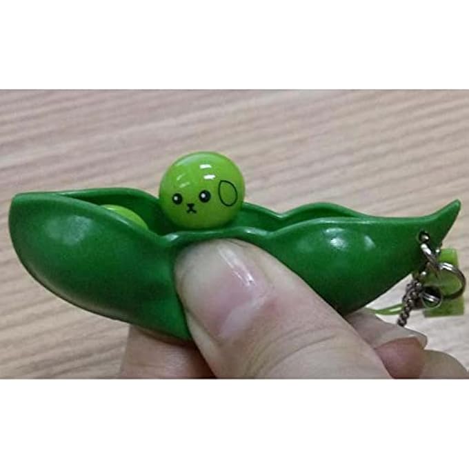 iMagitek 3 Pcs Fidget Toy Set, Squeeze-a-Bean Soybean Stress Relieving Playful Charms Extrusion Edamame Pea Keychain for Mobile Phones and Keys - Green - Image 3