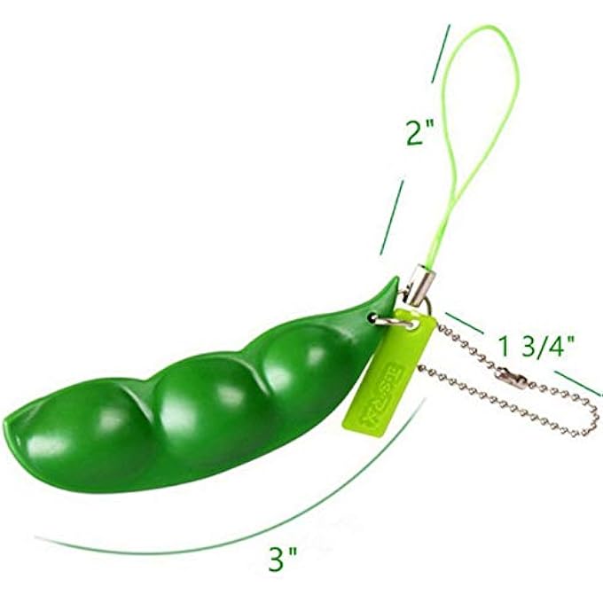 iMagitek 3 Pcs Fidget Toy Set, Squeeze-a-Bean Soybean Stress Relieving Playful Charms Extrusion Edamame Pea Keychain for Mobile Phones and Keys - Green - Image 4