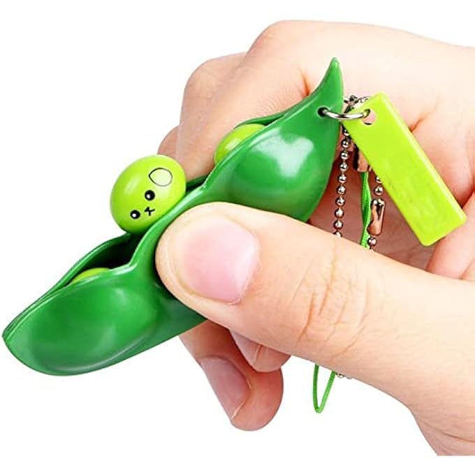 iMagitek 3 Pcs Fidget Toy Set, Squeeze-a-Bean Soybean Stress Relieving Playful Charms Extrusion Edamame Pea Keychain for Mobile Phones and Keys - Green - Image 2