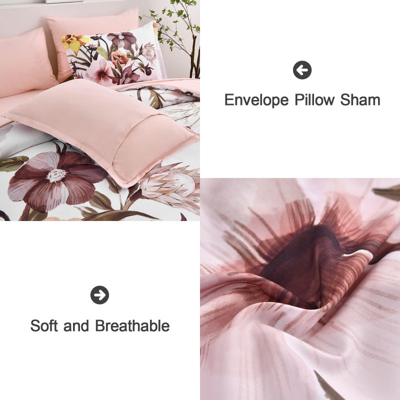 Luxudecor Floral Comforter Set Queen Size 7 Piece, Blush Flower Bed in a Bag, Elegant Floral Comforter with Sheet Set, Soft Microfiber Bedding Set for All Season (Blush, 90"x90") - Image 5