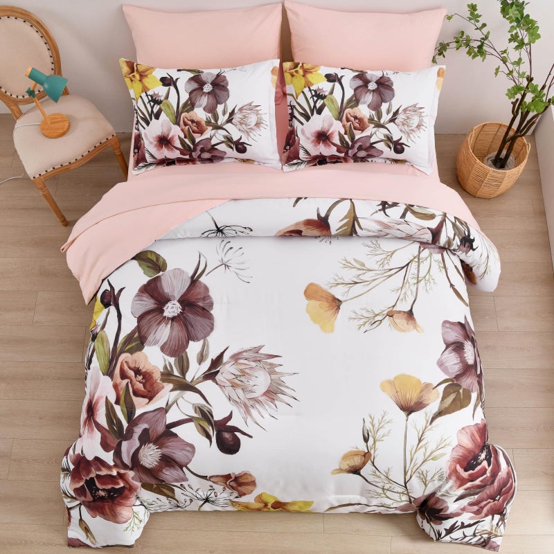 Luxudecor Floral Comforter Set Queen Size 7 Piece, Blush Flower Bed in a Bag, Elegant Floral Comforter with Sheet Set, Soft Microfiber Bedding Set for All Season (Blush, 90"x90") - Image 3