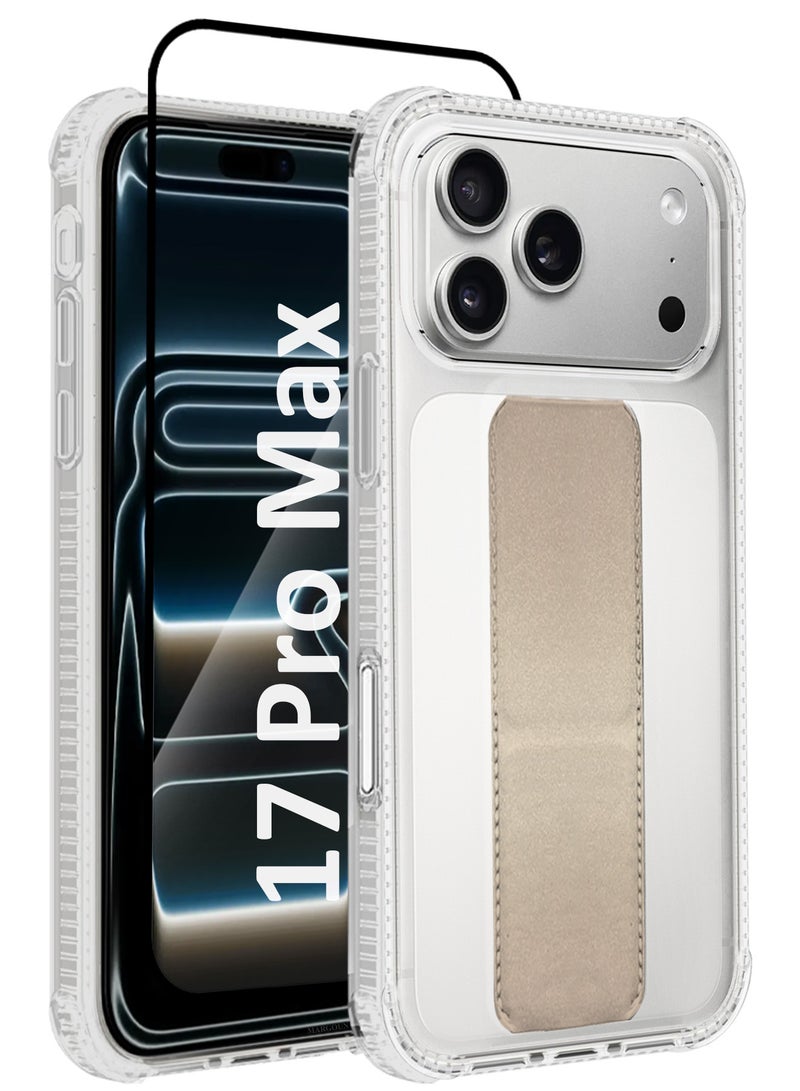 CATANES 2 Packs Finger Grip Clear Case Cover for iPhone 17 Pro Max - Kickstand Car Magnetic Holder Multi-function Protective Two-in-one Case with 3D Screen Protector - Golden - Image 1