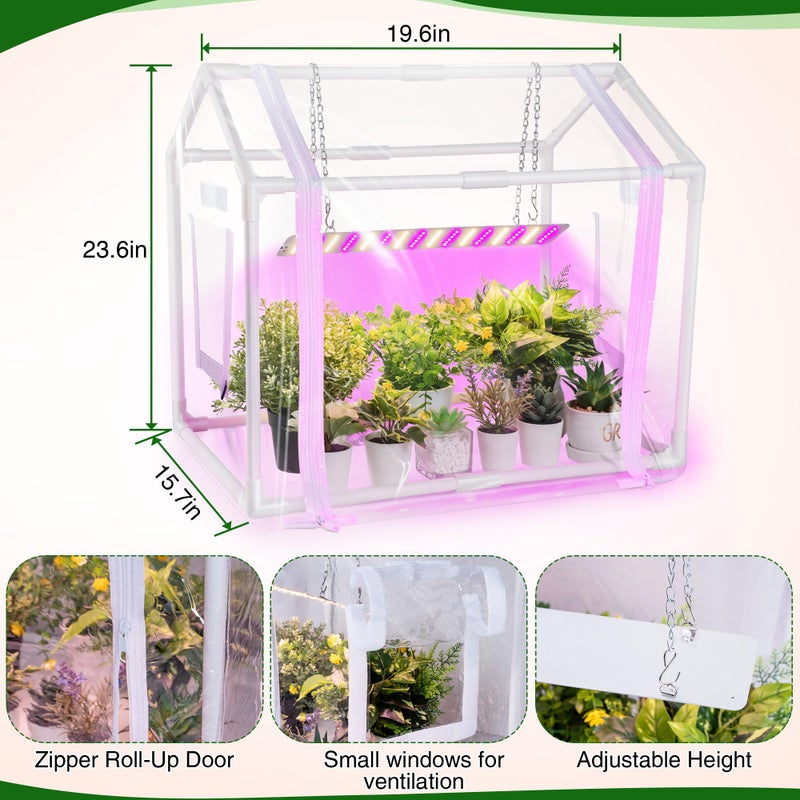 Meonum Mini Greenhouse for Indoor Outdoor, Portable Green House with 15W Plant Dimmable LED Grow Lights, Timer, 3 Light Color Mode for Indoor Outdoor Seed Starter Tray(23.6"x15.7"x19.6") - Image 2
