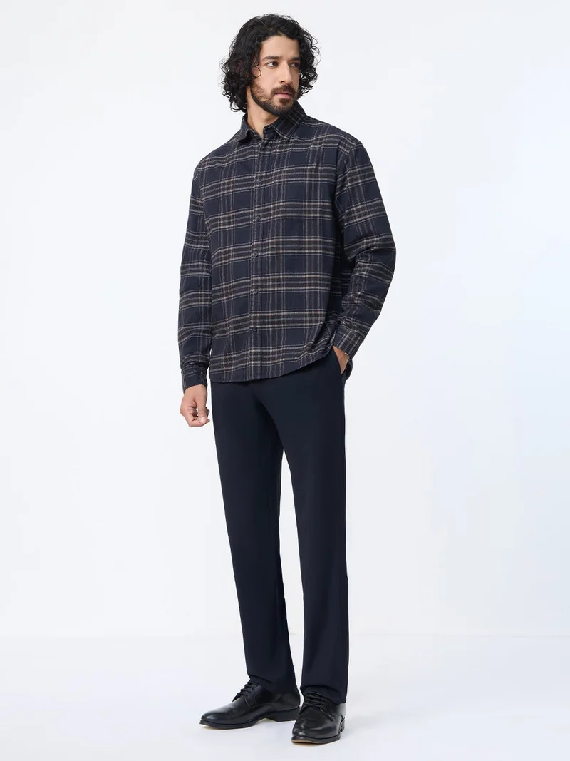The Souled Store  The Souled Store: Eclipse Men and Boys Long Sleeve Spread Collar Navy Plaid Cotton Relaxed Shirt  | Best Price UAE