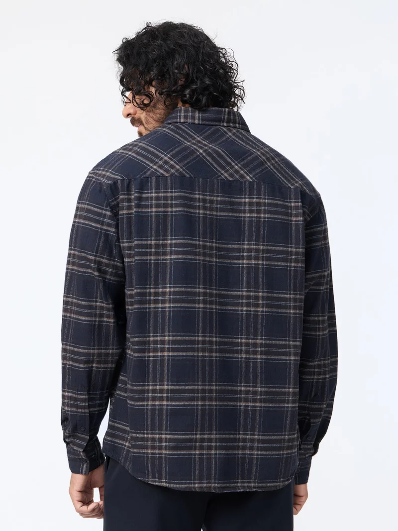 The Souled Store  The Souled Store: Eclipse Men and Boys Long Sleeve Spread Collar Navy Plaid Cotton Relaxed Shirt  | Best Price UAE