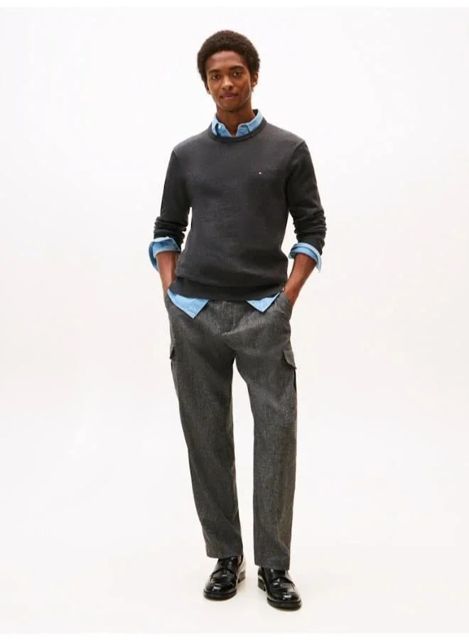 Tommy Hilfiger Grey Flag Embroidery Crew Neck Jumper for Men | Best Price UAE