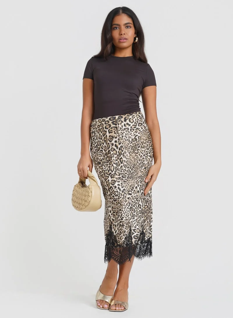 Leopard Satin Lace Mix Skirt