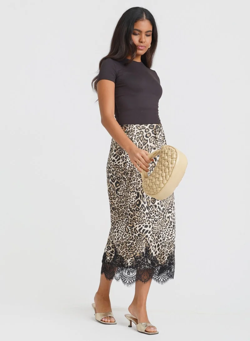 Needs No Label Leopard Satin Lace Mix Skirt