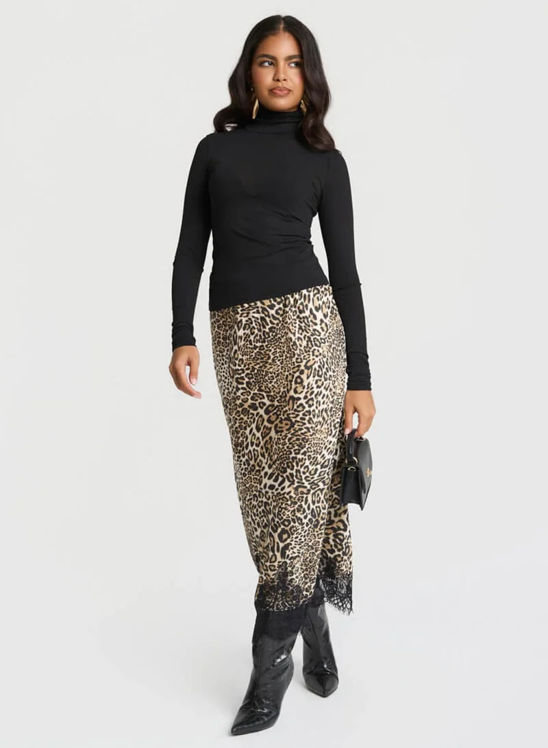 نيدز نو ليبل Leopard Satin Lace Mix Skirt