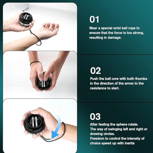 The Autostory Auto-Start Gyro Wrist Strengthener Ball for Grip, Forearm, Wrist & Finger Exercise, Hand Therapy, Injury Recovery, Fitness Training & Muscle Building (Bag, No Lights, Full Black) - Image 4