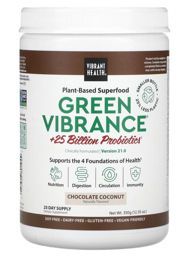 Vibrant Health Green Vibrance +25 Billion Probiotics Version 21.0 Chocolate Coconut 12.35 oz (350 g) - Image 1