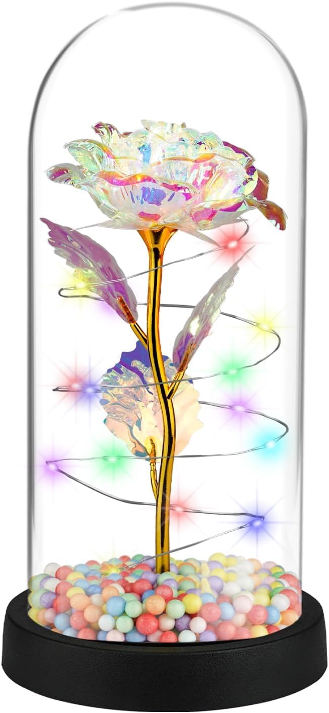 FWQPRA Rose Mothers Day Flower Dome for Mom from Daughter Son, Birthday for Women Grandma Wife Girlfriend Sister, Womens Gifts for Teacher,Anniversary Christmas (Rose Flower with Beans) - Image 1