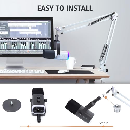SUNMON White Boom Arm for Fifine AM8 - Mic Arm Compatible With Fifine Microphone, 3/8" to 5/8" Screw Adapter Clip, Desk Clamp Included - Image 2