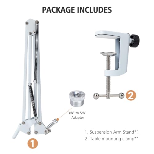 SUNMON White Boom Arm for Fifine AM8 - Mic Arm Compatible With Fifine Microphone, 3/8" to 5/8" Screw Adapter Clip, Desk Clamp Included - Image 5