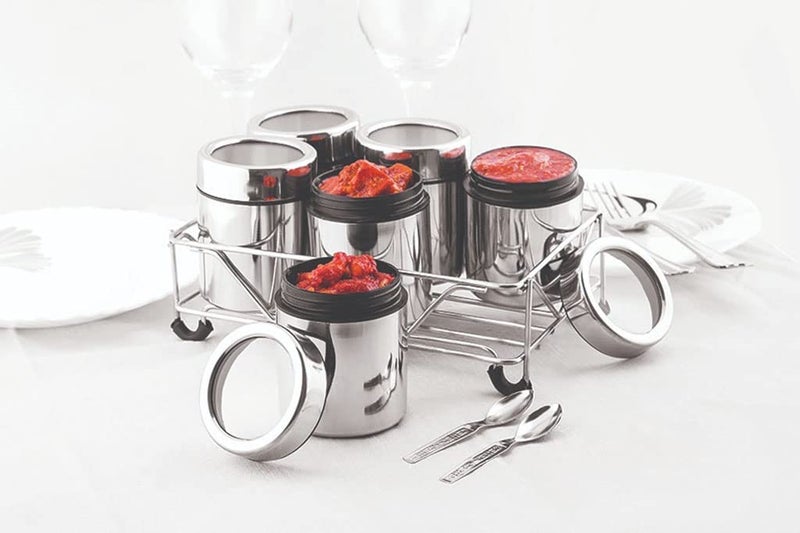 STEEPLE Stainless Steel Masala Dabba 7 in 1 Masala Dani Dry Fruits Jars Containers Masala Box For Kitchen Spice Box Silver 6pcs - Image 2