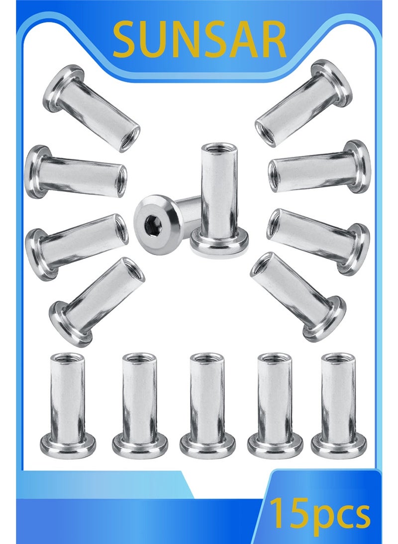 SUNSAR 15 Pcs M6 x 20mm Binding Post Screws, Socket Cap Furniture Bolts Insert Nuts Rivet Countersunk Hex Nuts for Furniture Beds Nickel Plated - Image 1