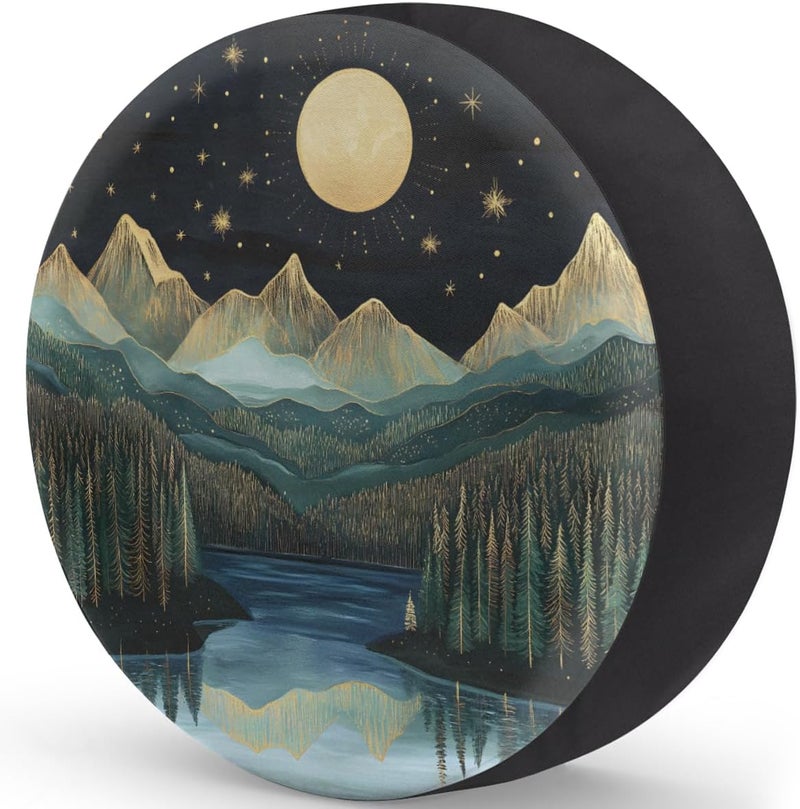 cfpolar Spare Tire Cover for RV Trailer,Mountains Moon Nature Waterproof Sun Leather Wheel Cover,Camper Spare Tire Covers Fit for Jeep Travel Trailer SUV Truck Accessories (17 in for Diameter 31” - 33”),F-2 - Image 2