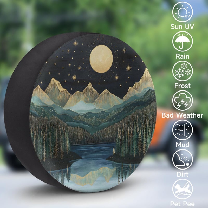 cfpolar Spare Tire Cover for RV Trailer,Mountains Moon Nature Waterproof Sun Leather Wheel Cover,Camper Spare Tire Covers Fit for Jeep Travel Trailer SUV Truck Accessories (17 in for Diameter 31” - 33”),F-2 - Image 3