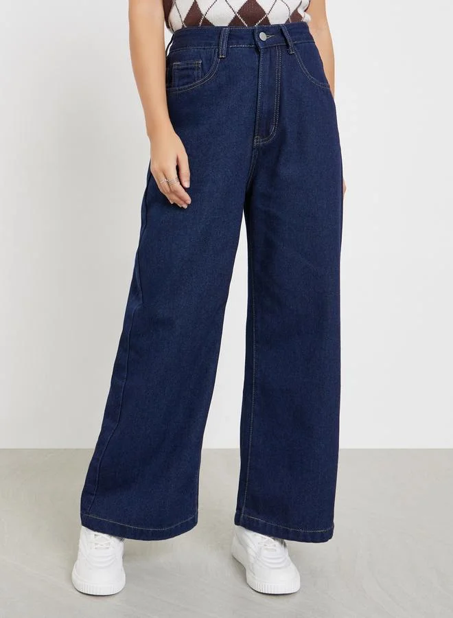 Styli Dark Wash Wide Leg Jeans