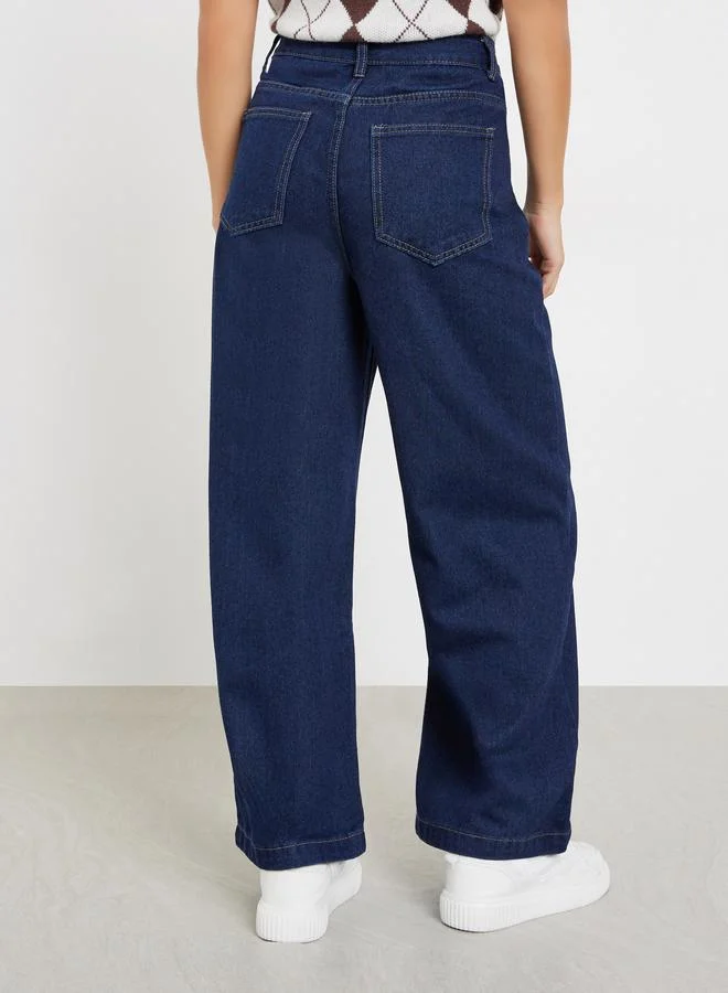 Styli Dark Wash Wide Leg Jeans