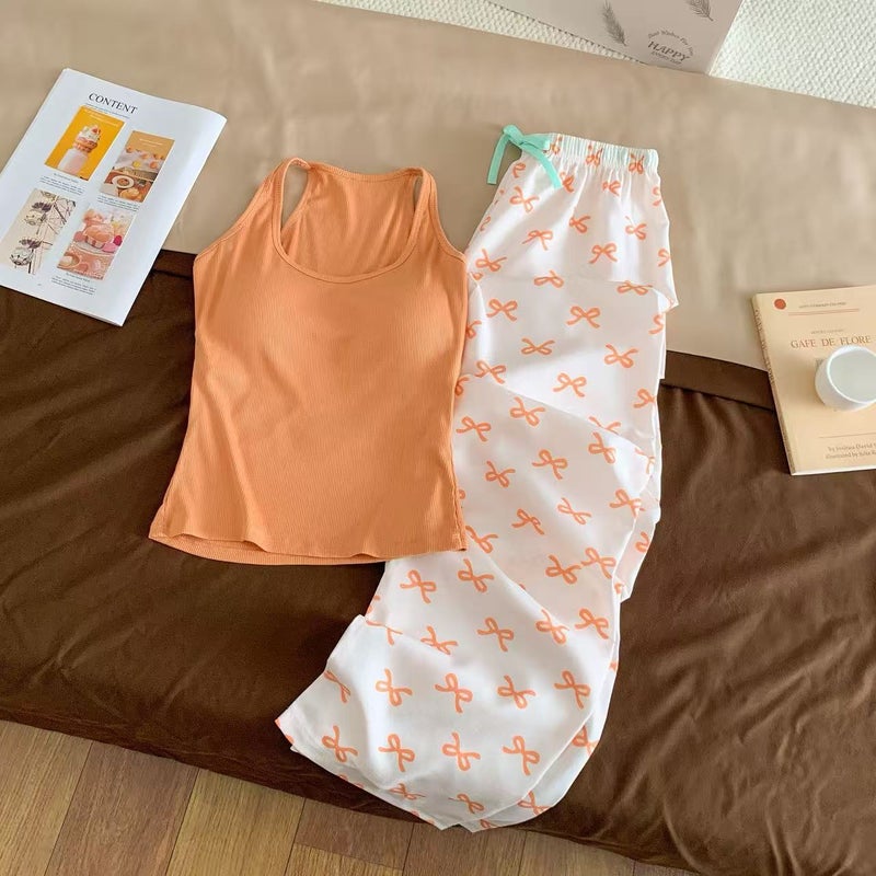 Women's Bow Print 3-Piece Loungewear Set Vest with Shorts & Pants - Image 2